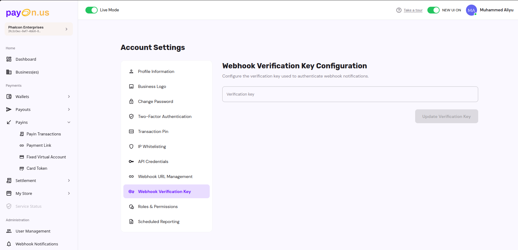 Webhook Verification Key